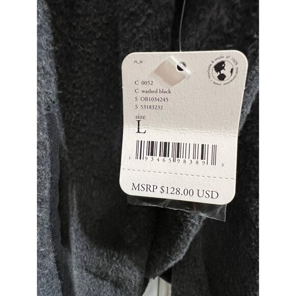 Free People Washed Black Fleece Shirt Jacket With Button Front Style - Size L - Picture 3 of 10